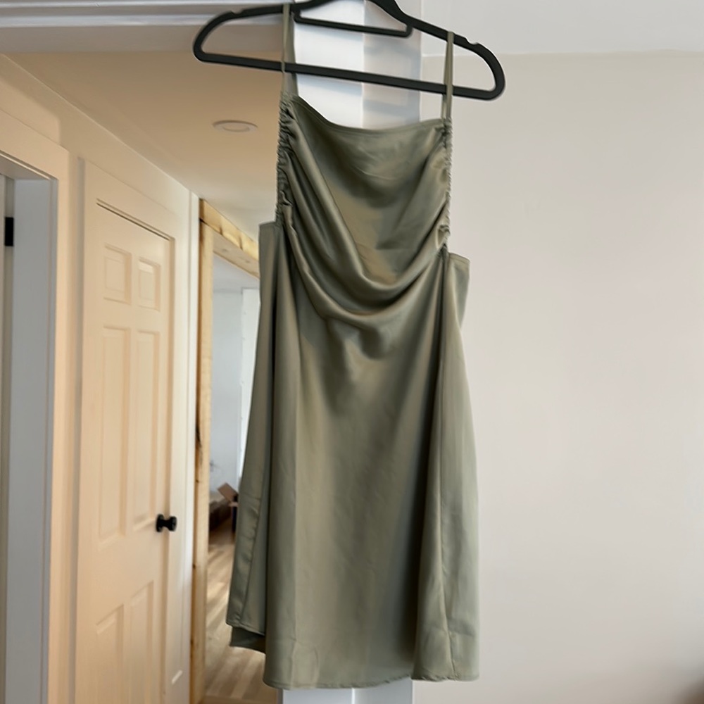 Danielle Bernstein, silk slip mini dress, size 4, green